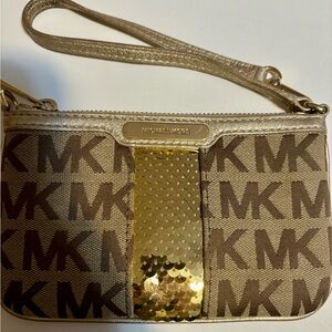 Michael Kors Gold and Tan Wristlet